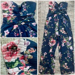 Floral navy Strapless one piece Jumpsuit Sz S B•O•G Collective